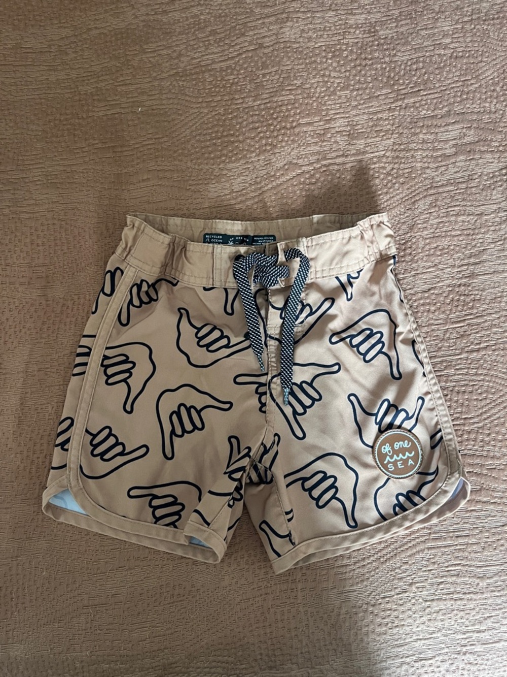 Kids Beige Shaka Print Swim Trunks